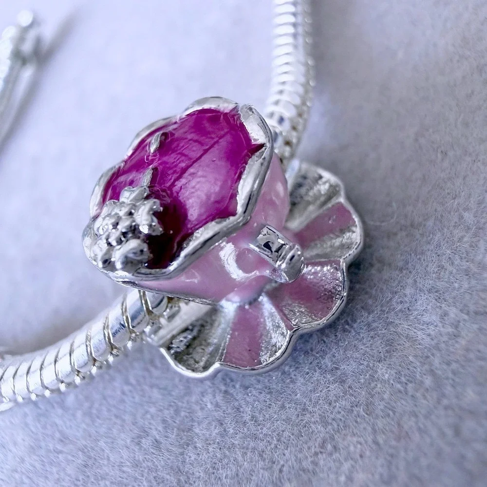 Pink Teacup and Saucer Bead Charm fits PANDORA